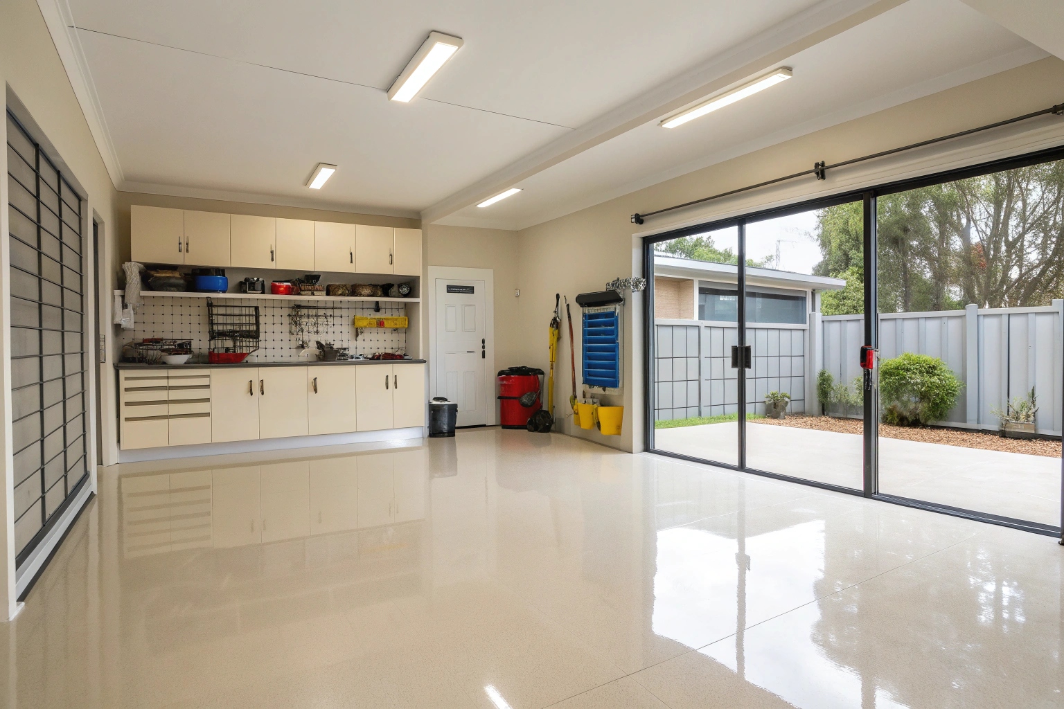 Salt-resistant epoxy garage flooring installation in Barrack Point coastal home