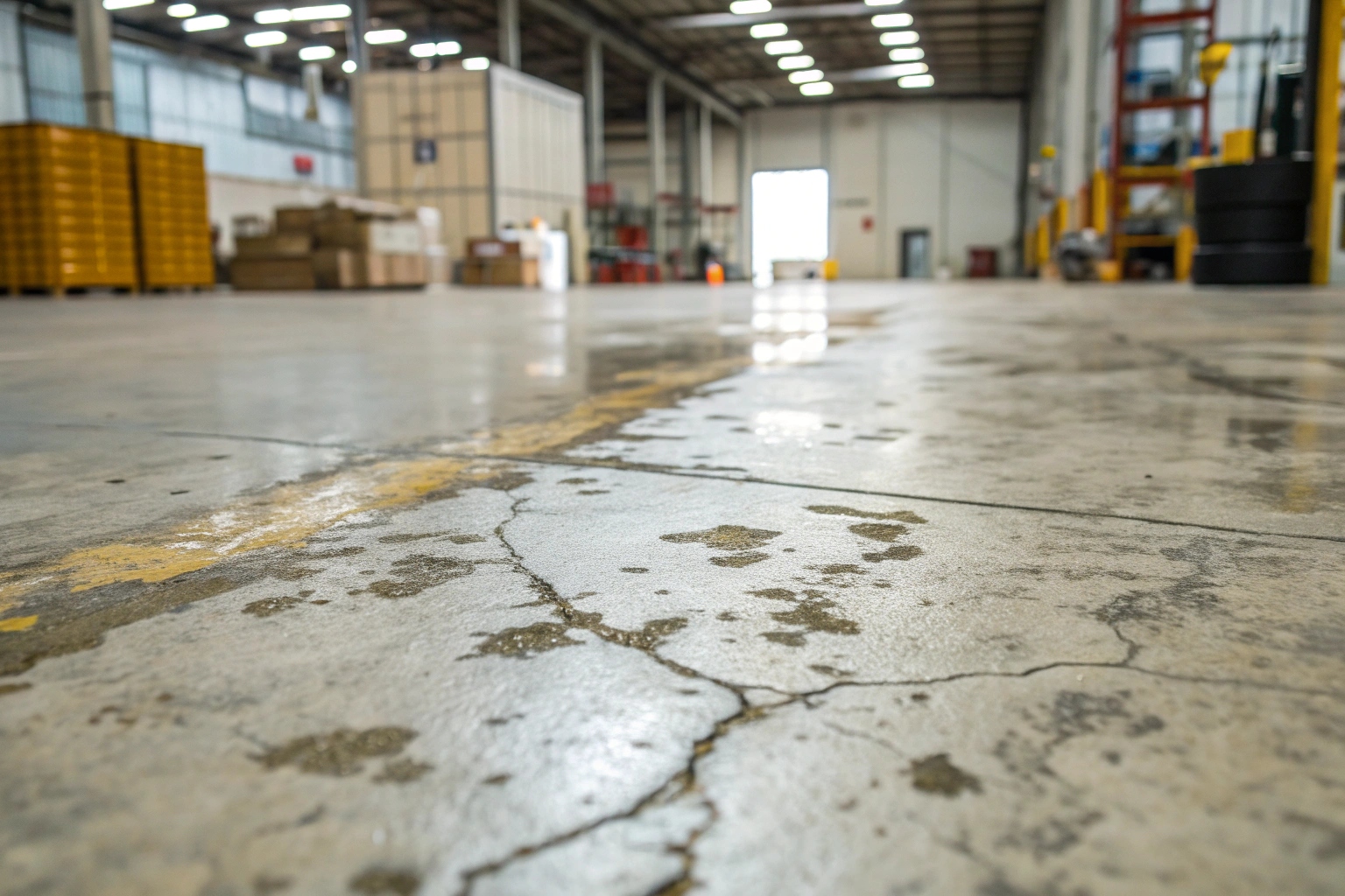 Failed commercial epoxy flooring requiring removal in Wollongong industrial facility