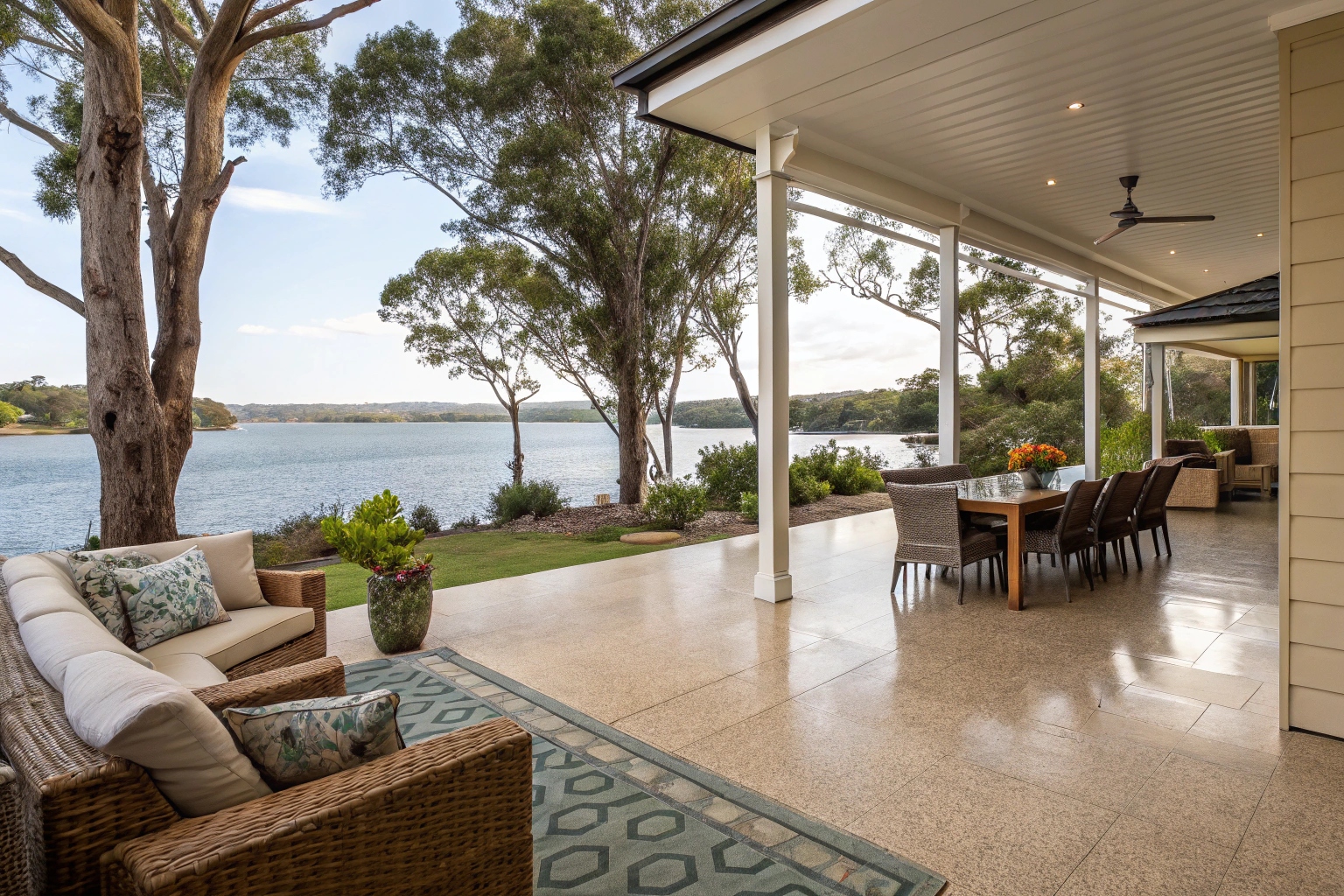 UV-resistant outdoor epoxy flooring for Barrack Point waterfront entertainment area