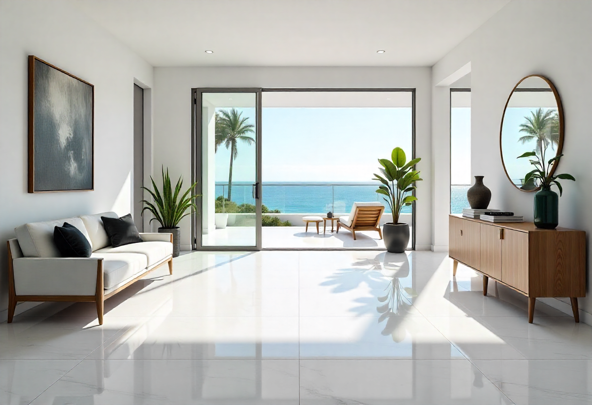 Luxurious white and gray Carrara marble effect epoxy flooring