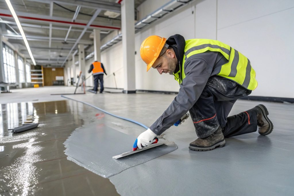 Professional epoxy floor repair service being performed in Wollongong facility