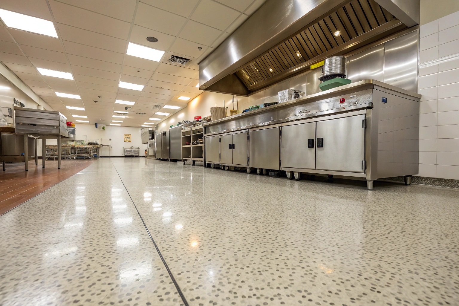 Commercial kitchen floor with slip-resistant coating treatment in Wollongong restaurant
