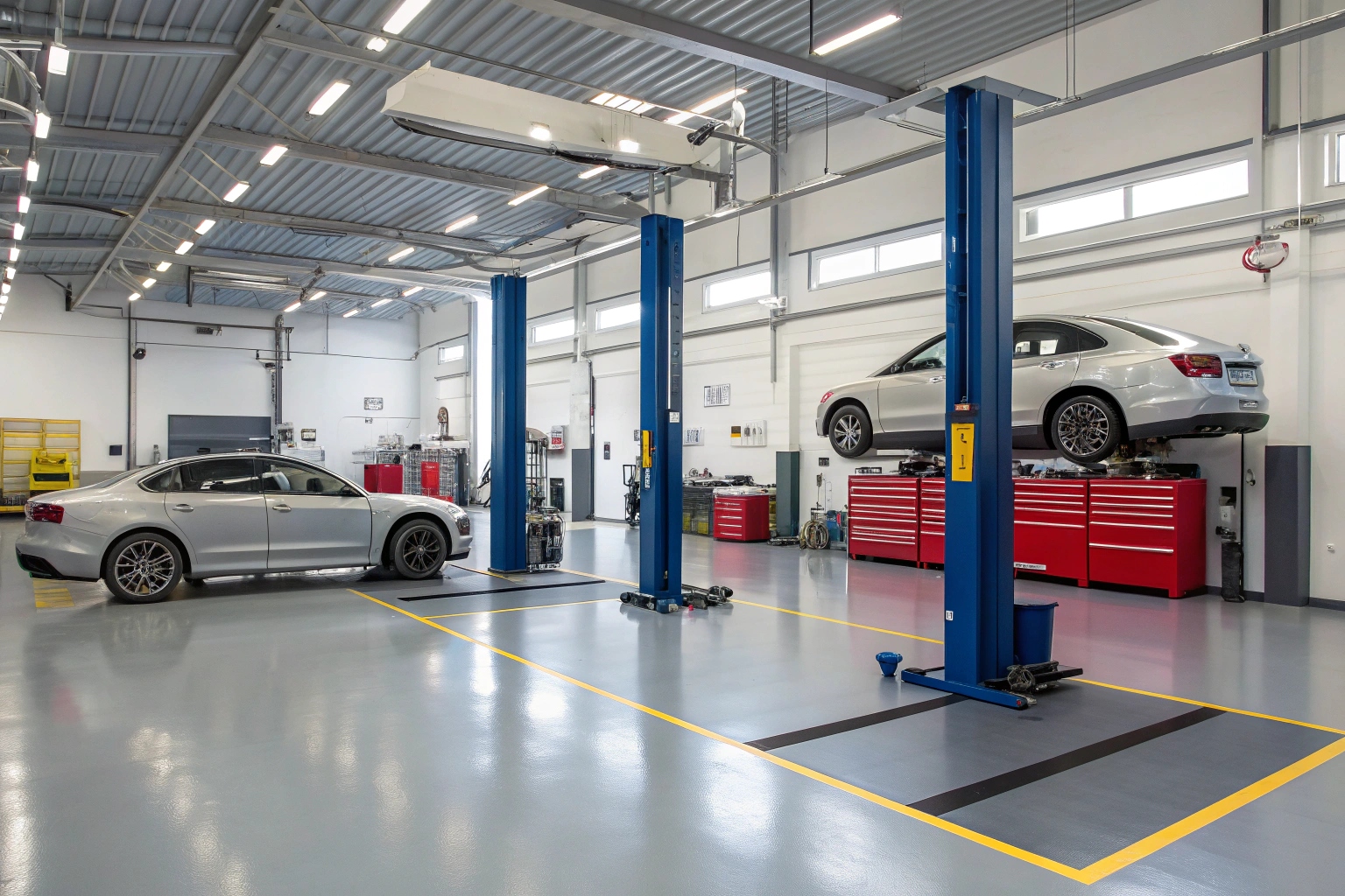 Chemical-resistant epoxy coating in Coniston automotive workshop
