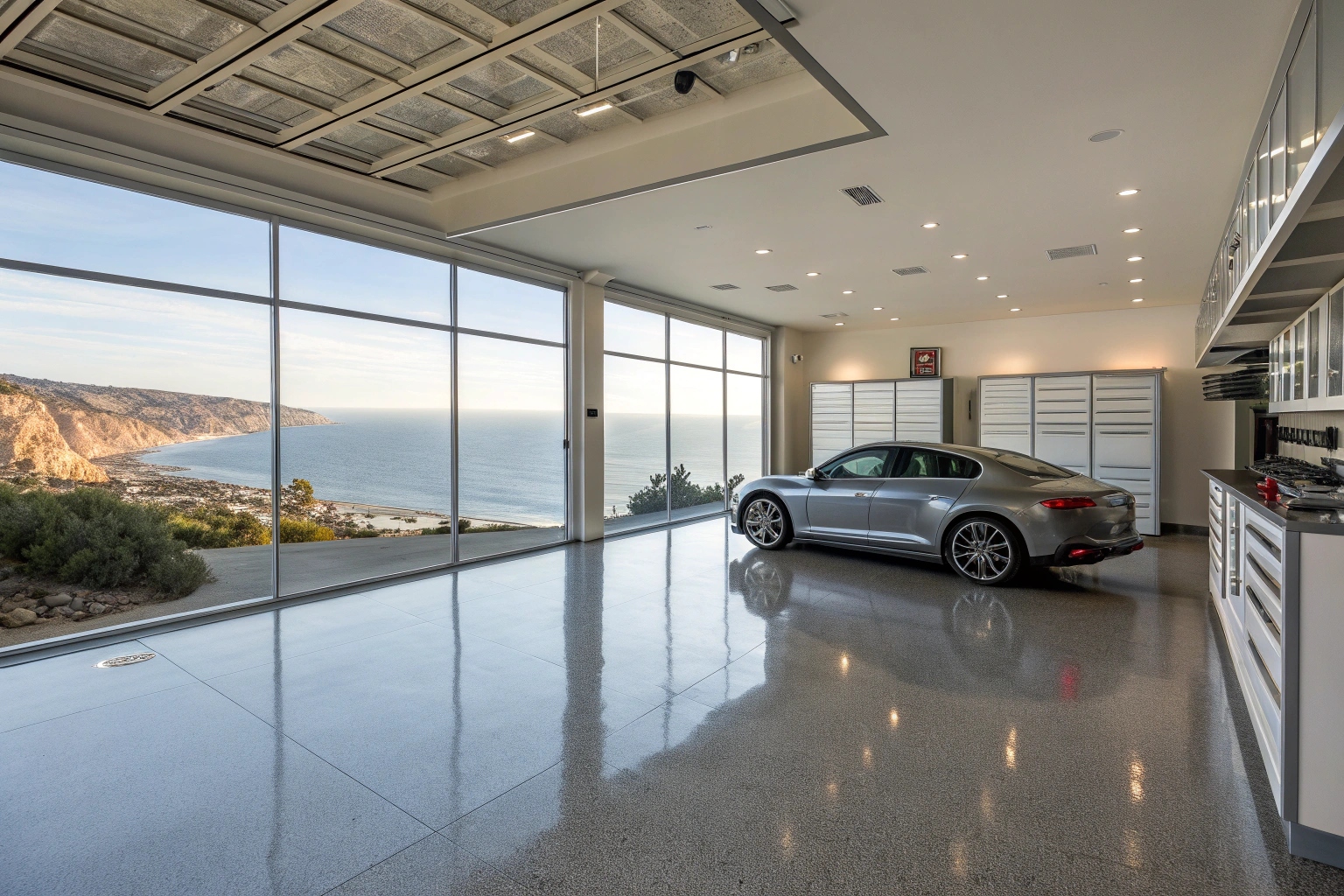 Completed epoxy flooring project in Stanwell Tops clifftop home garage