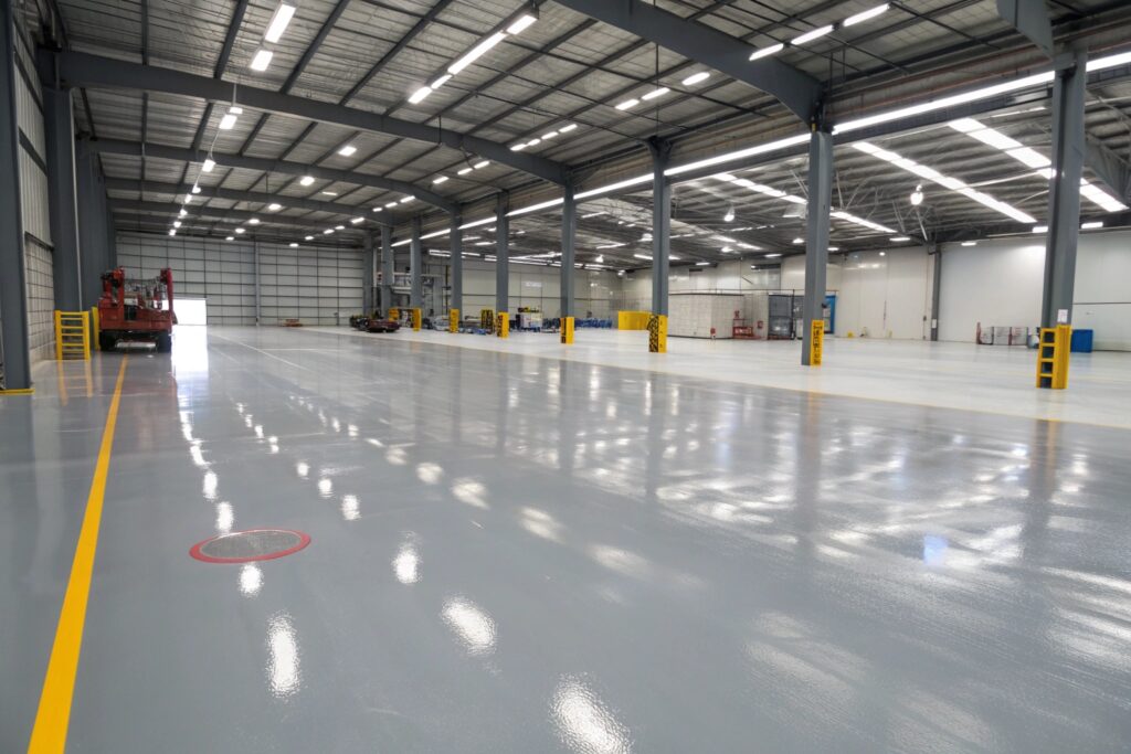 Epoxy flooring installed in a Port Kembla industrial warehouse