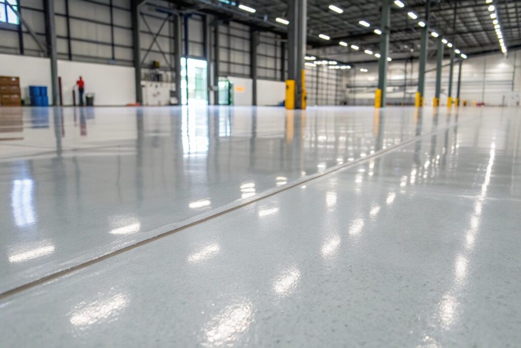 Close up of industrial epoxy floor coating surface finish