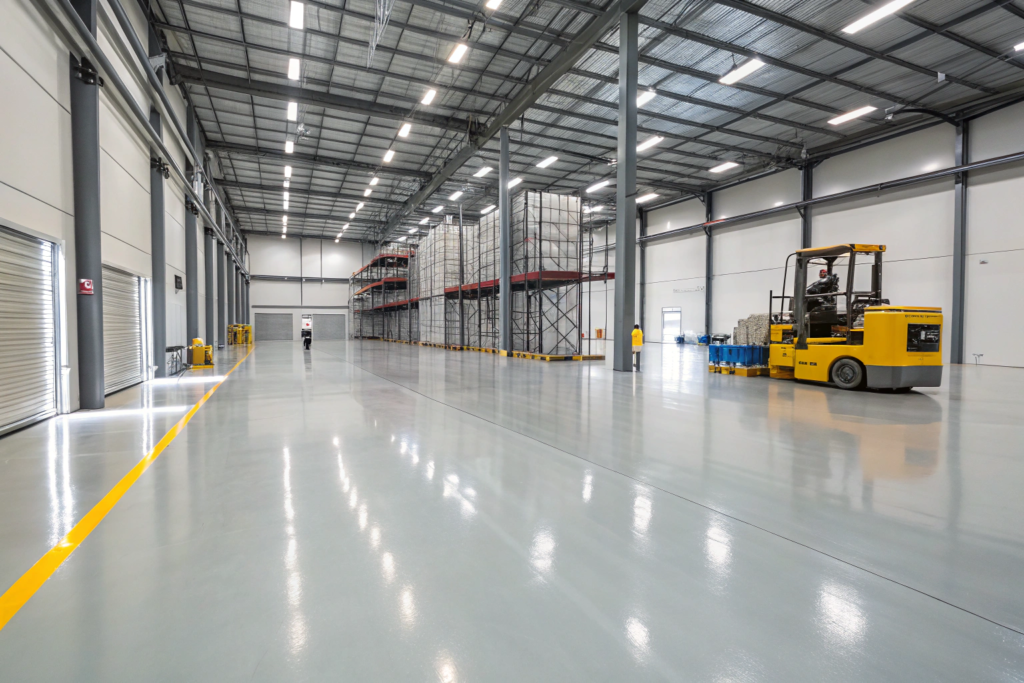 Industrial epoxy flooring installed in a Warrawong warehouse facility