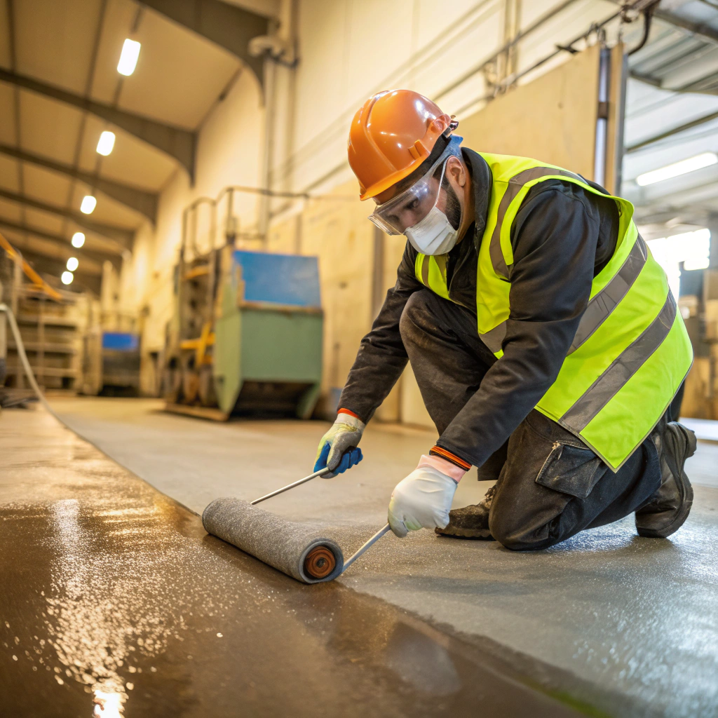 Professional epoxy floor coating application in a Warrawong industrial workshop