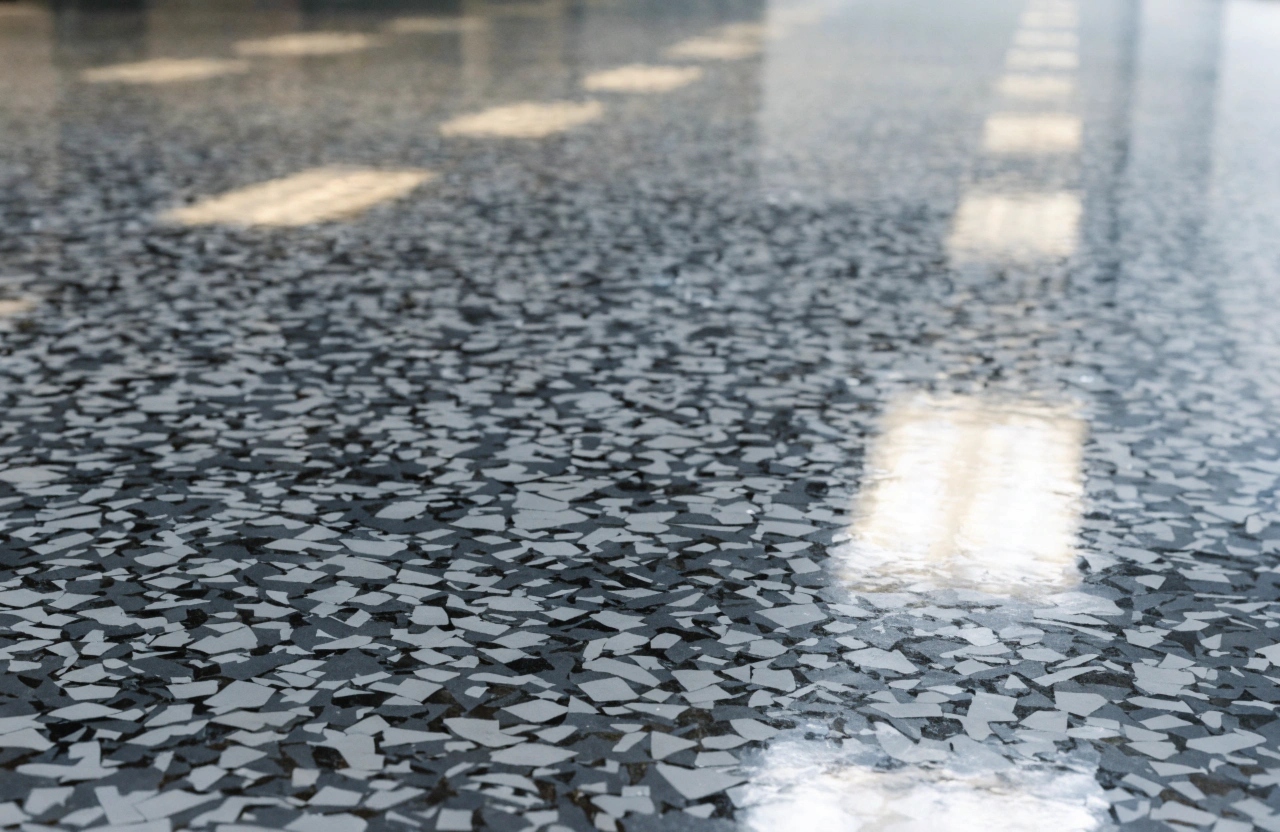 Decorative flake epoxy floor coating finish for Bombo garage floor