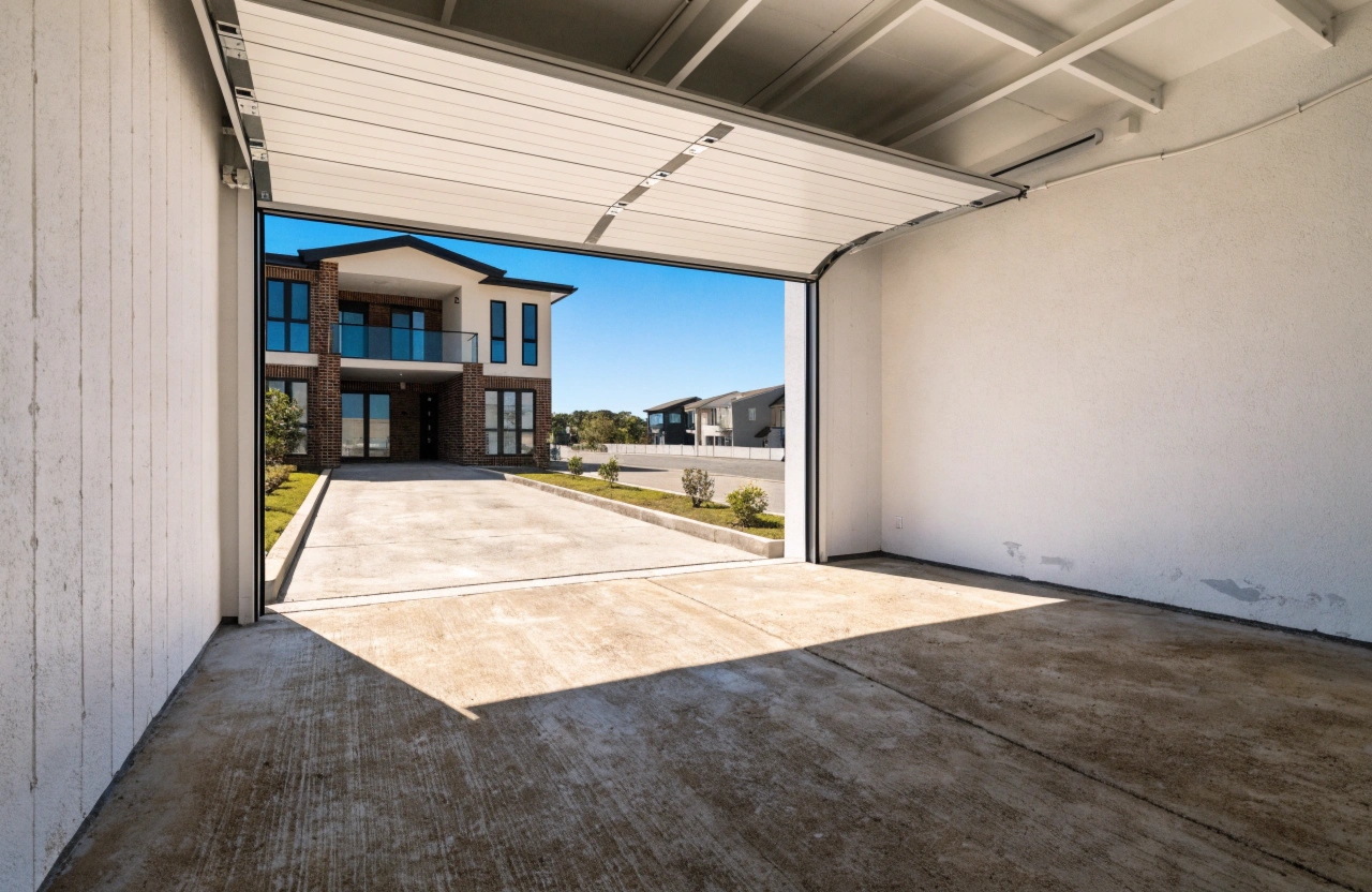 Uncoated concrete garage slab in a new Calderwood estate home ready for epoxy coating